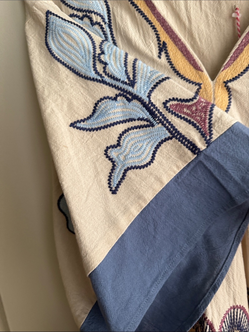 Umgee Cream Tunic Dress with Blue Floral Embroidery - Picture 9 of 14